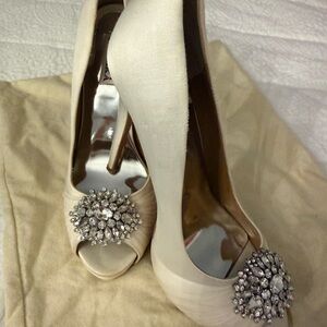 Badgley Mischka Cream wedding Heels with Crystal Detail